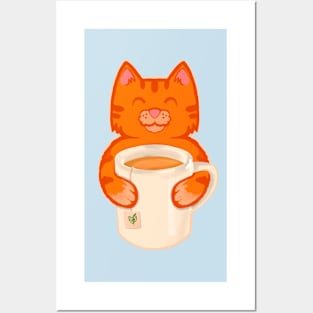 Cat Sipping Tea Posters and Art